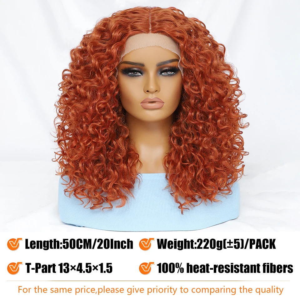 20 Inch Kinky Curly Synthetic Lace Wigs For Black Women Ombre Black Brown Purple Red T Part Lace Front Wig For Afro Cosplay Wigs