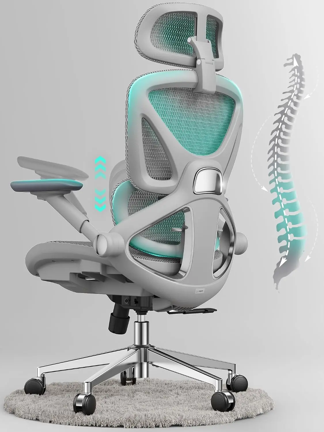 Ergonomic Mesh Office Chair, Adjustable Lumbar High Back Desk Chair 400lbs, 4D Flip-up Arms, 3 Tilt Backrest, 3D, Customized
