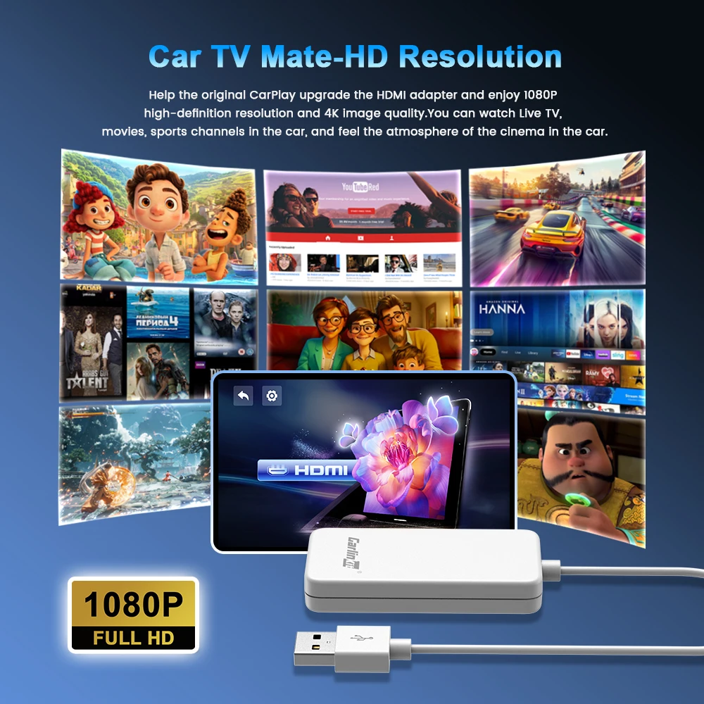 CarlinKit HD Multimedia Adapter 2024 Carplay TV Box HD Output Smart Video Adapter For Fire TV Stick Game Console Set-top Box