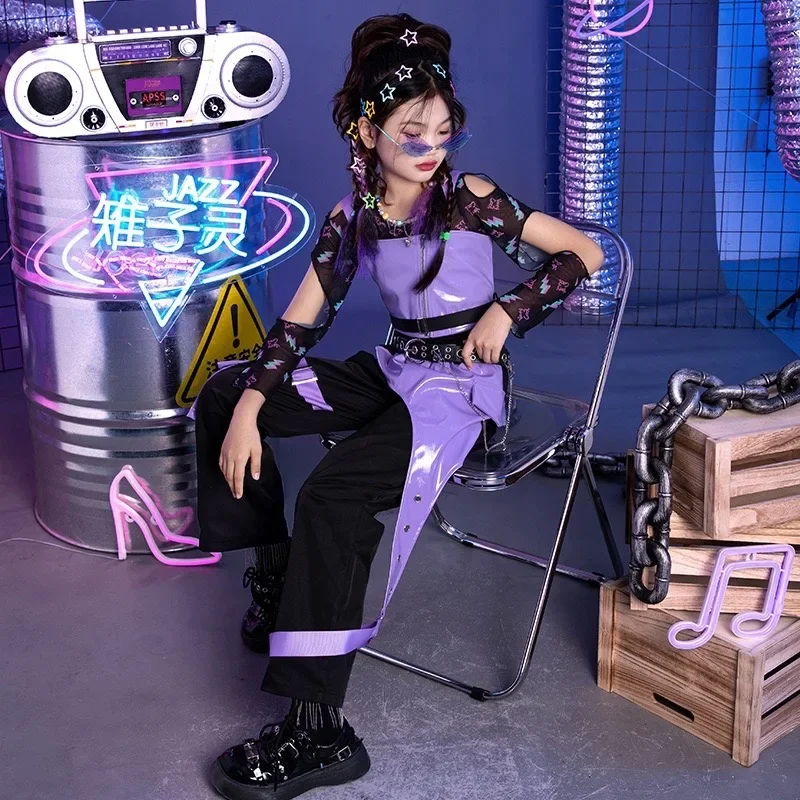 Conjunto de tres piezas de ropa fresca de baile de Jazz para niños, puesta en escena de moda para niñas, ropa de baile callejero para niños