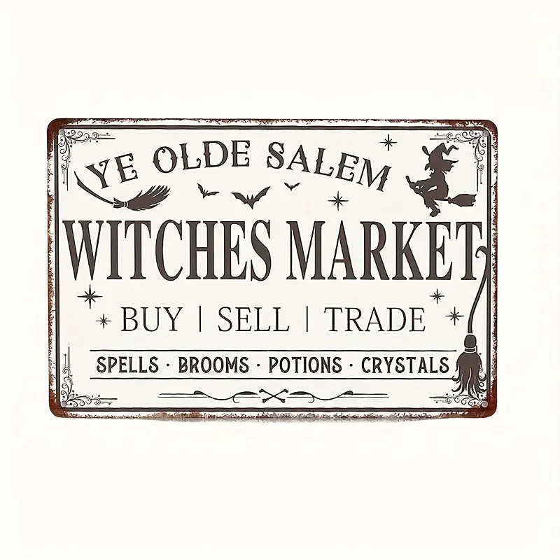 Letrero Metálico del Mercado de las Brujas de Salem - Arte de Pared de Hierro para Halloween, Decoración Vintage de Brujas y Casas Encantadas, para Bares, Garajes, Ma