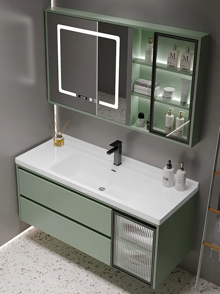 MJY Green Ceramic Integrated Basin Bathroom Cabinet Smart Toilet Wash Cabinet Bathroom Set