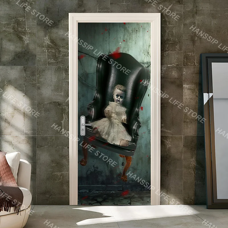 Halloween Horror Decoration Door Sticker Poster Vinyl PVC Waterproof Happy Halloween Wallpaper Self-adhesive Door Sticker