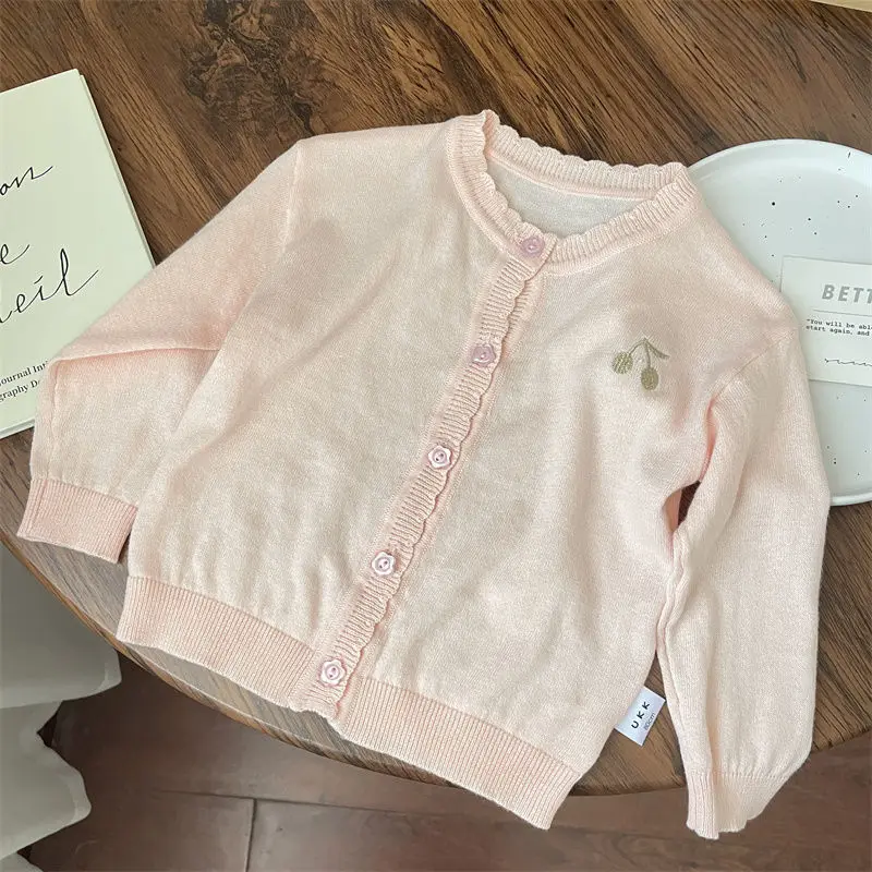 Coat Children Girl Spring Summer Lightweight Style Cotton Solid Cherry Sun Shirt Versatile Sweet Fashion Casual Brief Korean