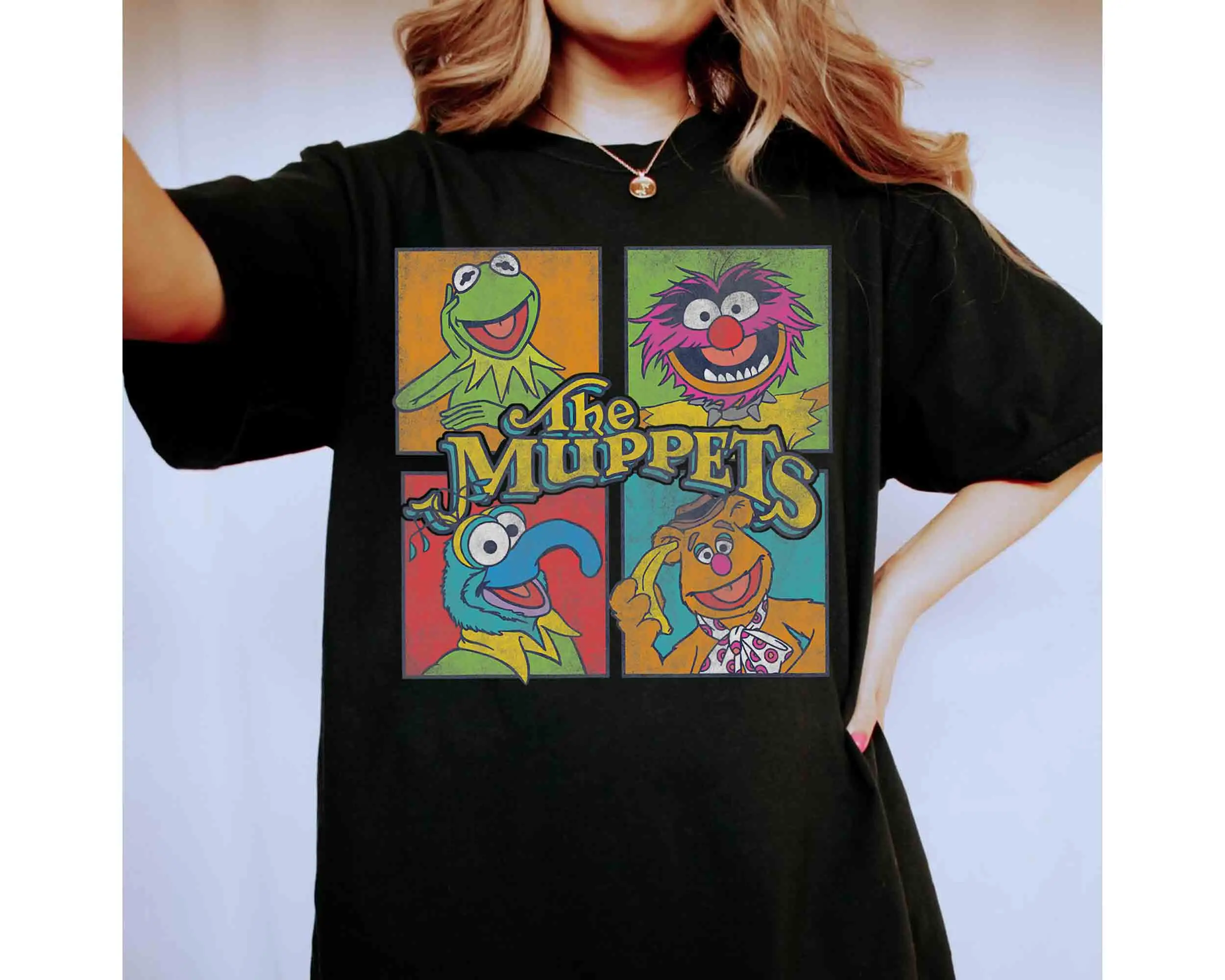 

Vintage Disney Muppet photo box T-shirts, The Muppet Show Kermit Pig fun animals Unisex cotton streetwear