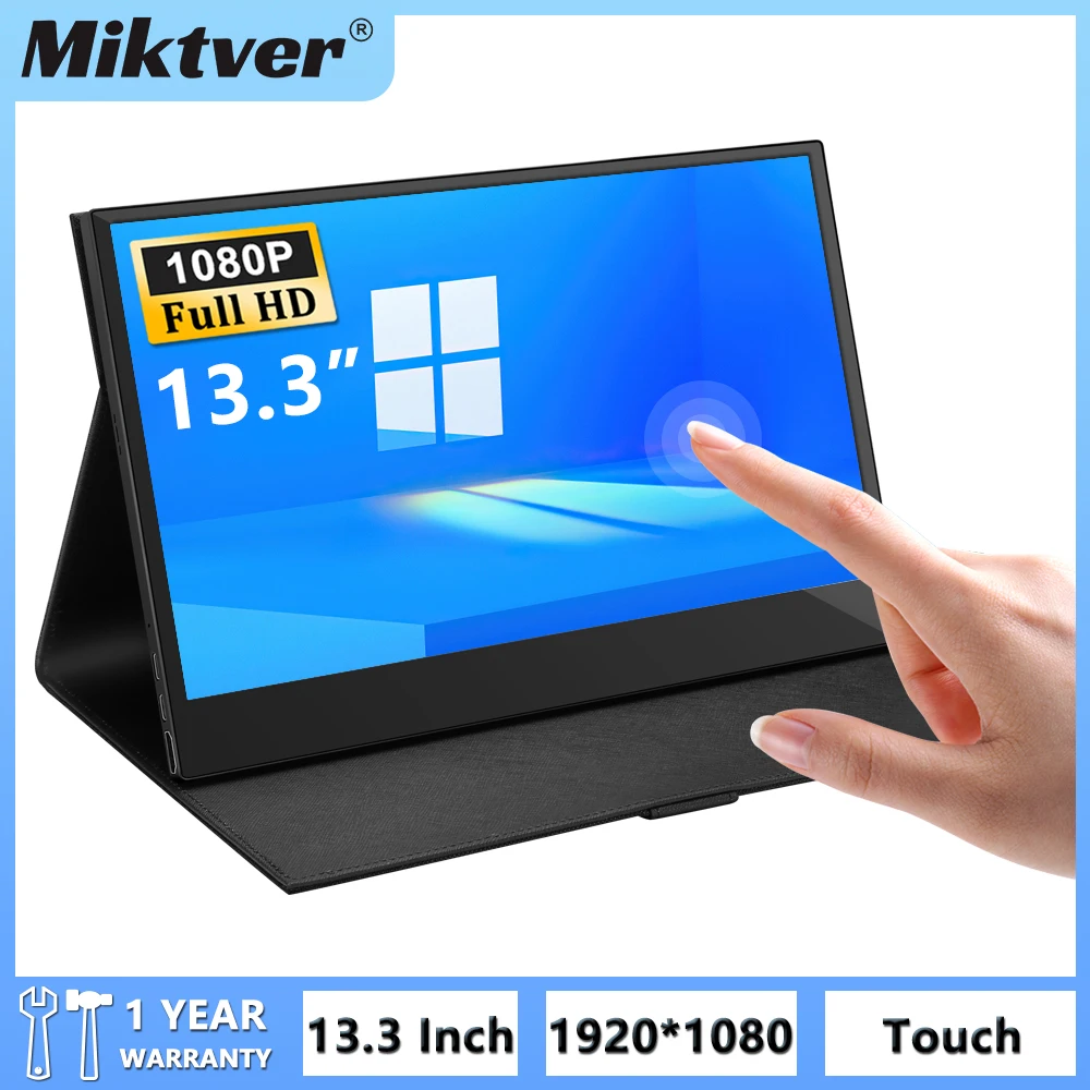 

Miktver 13.3" USB-C Touchscreen Gaming Monitor 1920x1080 IPS Portable Second Display for Phone Laptop PC With Type-C/HDMI Port