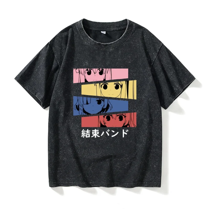 Camiseta informal de algodón con cuello redondo y manga corta para hombres y mujeres, diseño de anime Bochi San, estilo musical, color liso, ajuste holgado