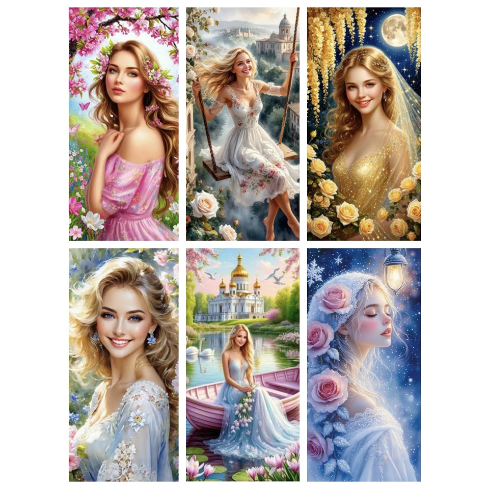 DIY All Diamond Painting Flower Dress, Women's Mosaic Adult Dot Diamond Cross Embroidery Set, Living Room and Bedroom Decoration
