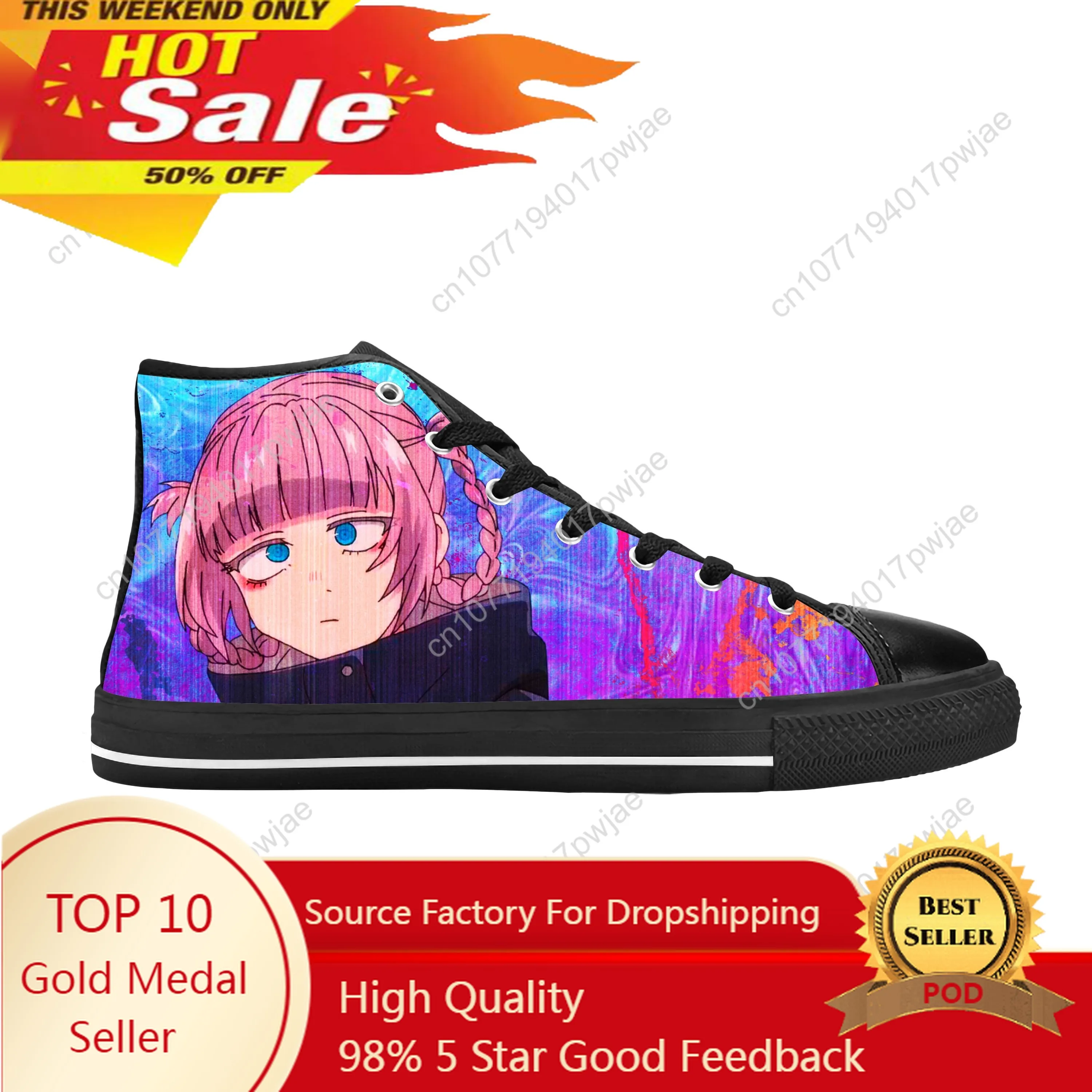 Sepatu Sneakers Pria Wanita gambar Anime Jepang CALL OF THE NIGHT Nanakusa Nazuna sepatu kain kasual atasan tinggi nyaman bersirkulasi motif 3D