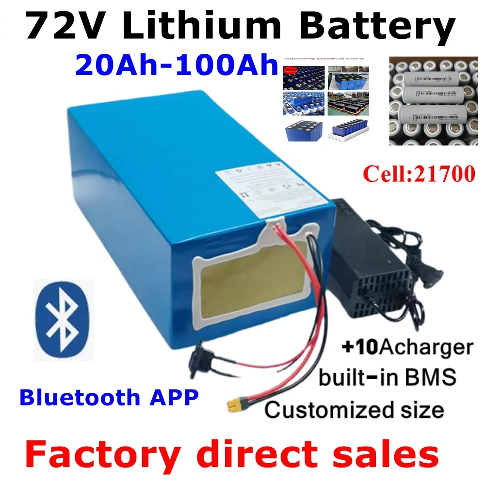 BMS Bluetooth pour scooter moto, lithium-ion, 60Ah, 72V, 50Ah, 80Ah, 72V, 40Ah, 100Ah, 5000W, camion grue, charger inclus.