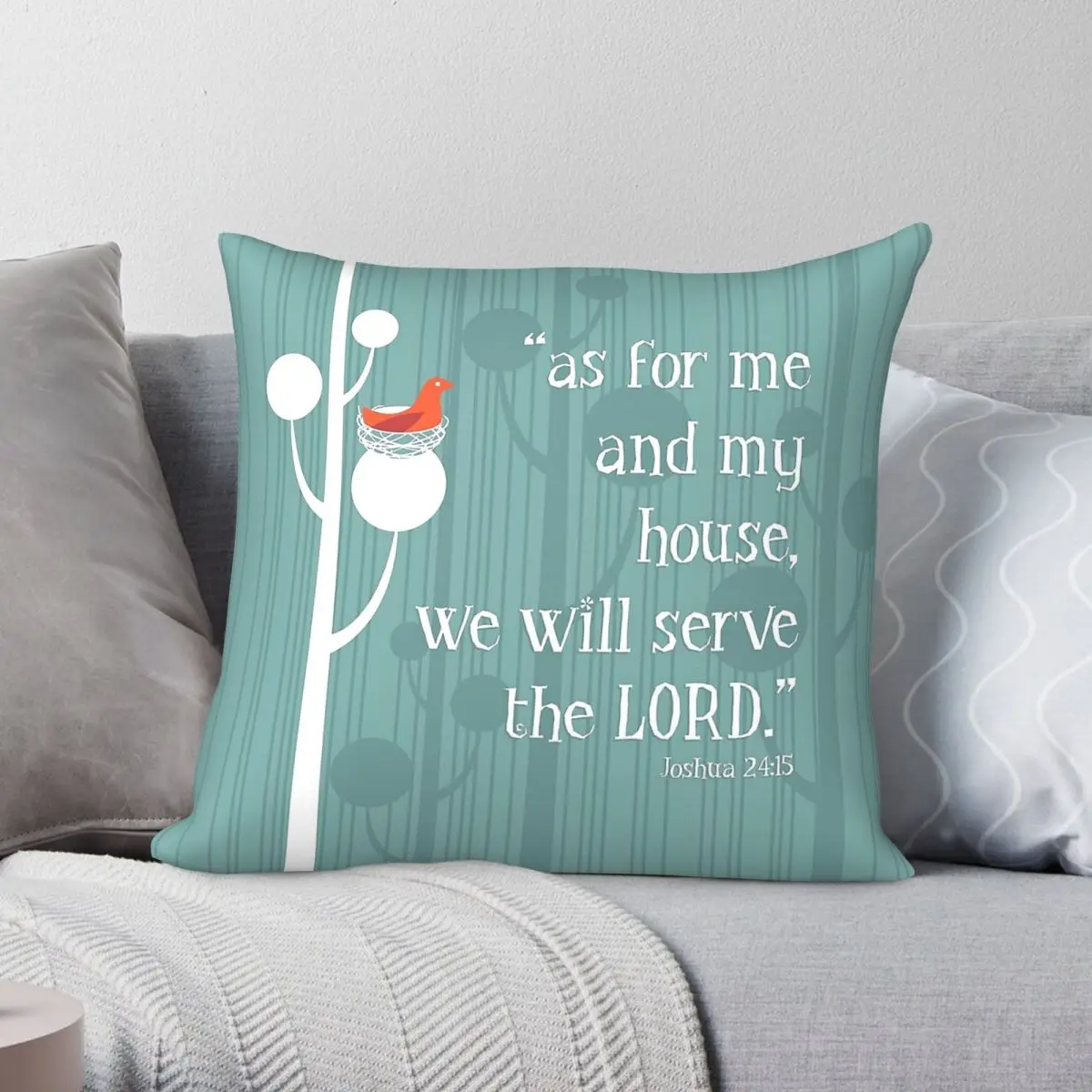 Me And My House Will Serve The Lord Joshua Square Pillowcase Polyester Linen Velvet Pattern Zip Decor Home Cushion Cover
