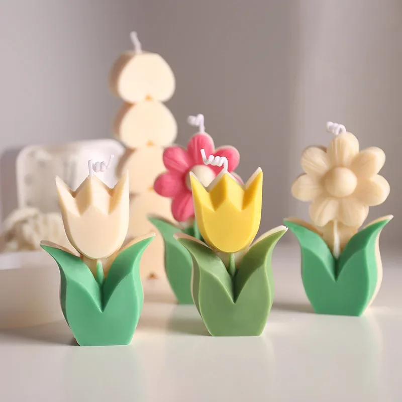 Molde de silicona de flor 3D para decoración del hogar, herramienta de fabricación de velas de aromaterapia hecha a mano, tulipán creativo, jabón de resina