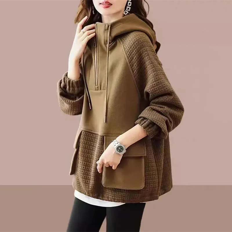 Nuovo maglione con cappuccio con cerniera donna camicia con fondo allentato donna Plus Size Top primavera autunno cappotto felpa con cappuccio grande tasca