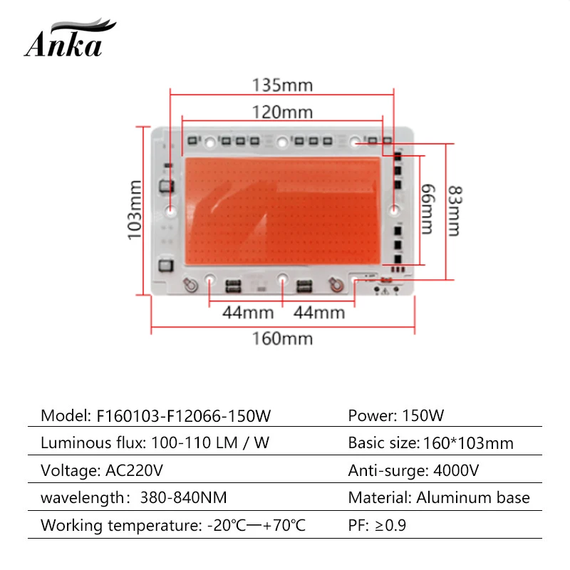 Lampada per la crescita delle piante AC 220V spettro completo 380-840nm Chip COB LED ad alta tensione 100W 150W 200W pannello in alluminio sorgente