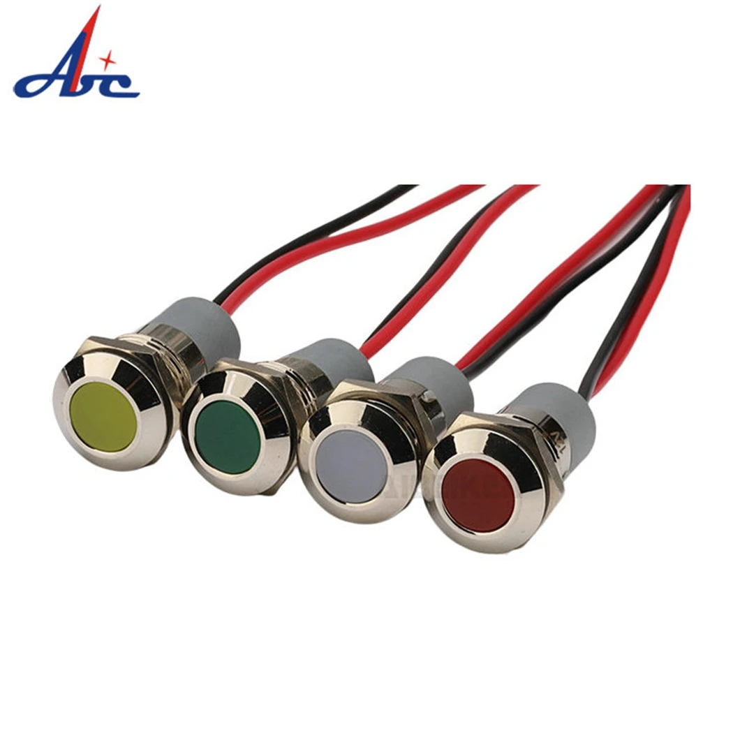 

10 шт., 12 мм, светодиодный металлический индикатор с плоской головкой, 3-6 В/12-24 В/110 В/220 В, промышленная сигнальная лампа с проволочным кабелем 150 мм