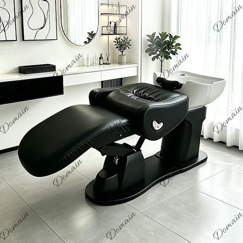 B80 Luxury Electric Lift Hair Washing Bed Salon Rotating Semi-Reclining Shampoo Chair Spa Stylist