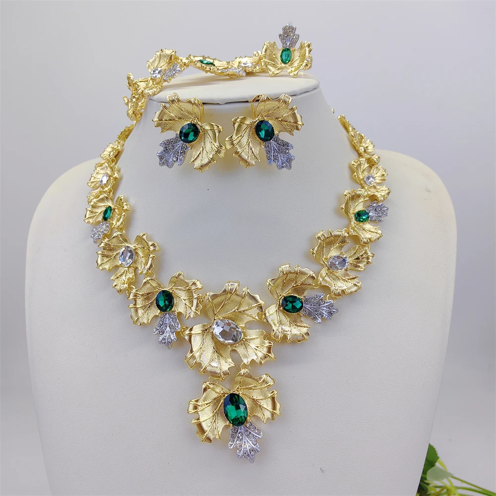 ESALE Luxury 18K Gold Plated Jewelry Set Layered Petal Design Nigeria Brazilian Wedding Jewelry For Mother & Friends Best Gifts