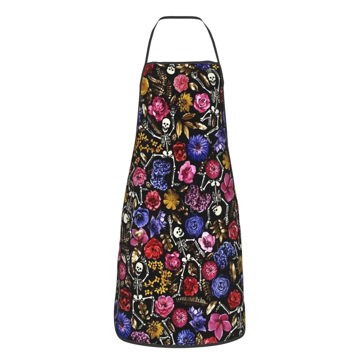 Dancing Skeletons Floral Apron Chef Cooking Tablier Waterproof Bib Kitchen Cleaning Pinafore for Women Men Painting