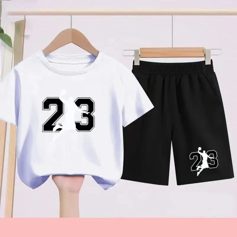 Ensemble Sport Enfants 2Pcs T-shirt Manches Courtes Noir Blanc Décontracté Respirant - Garçons Filles 3-13 Ans Tenue Quotidienne