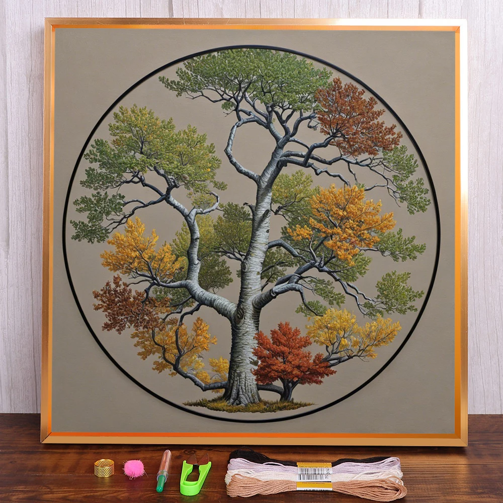 Scenery Tree Printed Cross-Stitch DIY Embroidery Full Kit DMC Threads Painting Handicraft Craft Needlework Sales Stamped Mulina