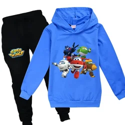 Super Wings Clothes Set Kids Cartoon Jett Airplane Clothing Teenager Boys Hoodies Pants 2 Pcs Sets SportSuit Baby Girls Outfits