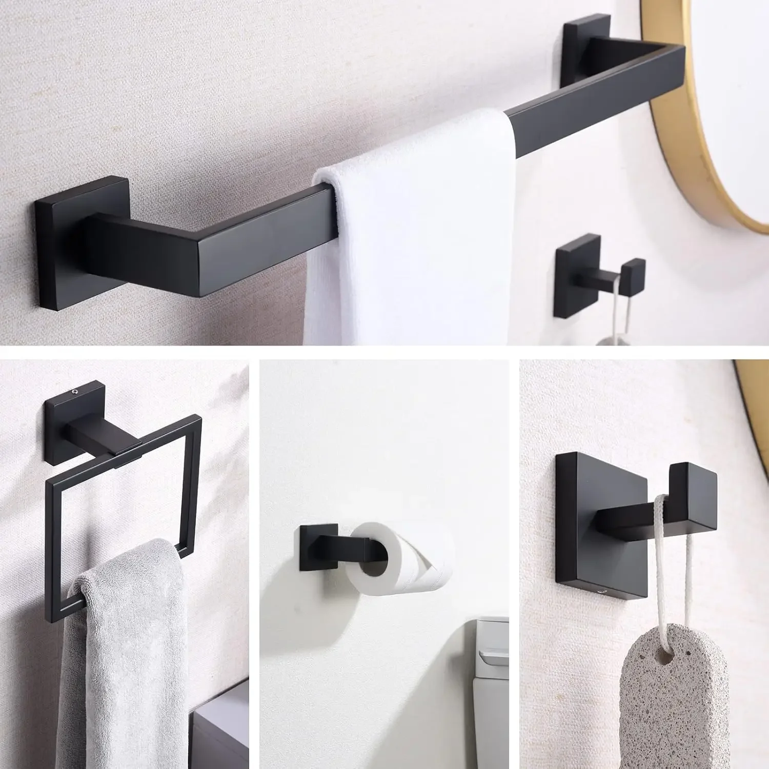 Matte Black Bathroom Hardware Set,5-Piece Towel Racks for Bathroom 23.6