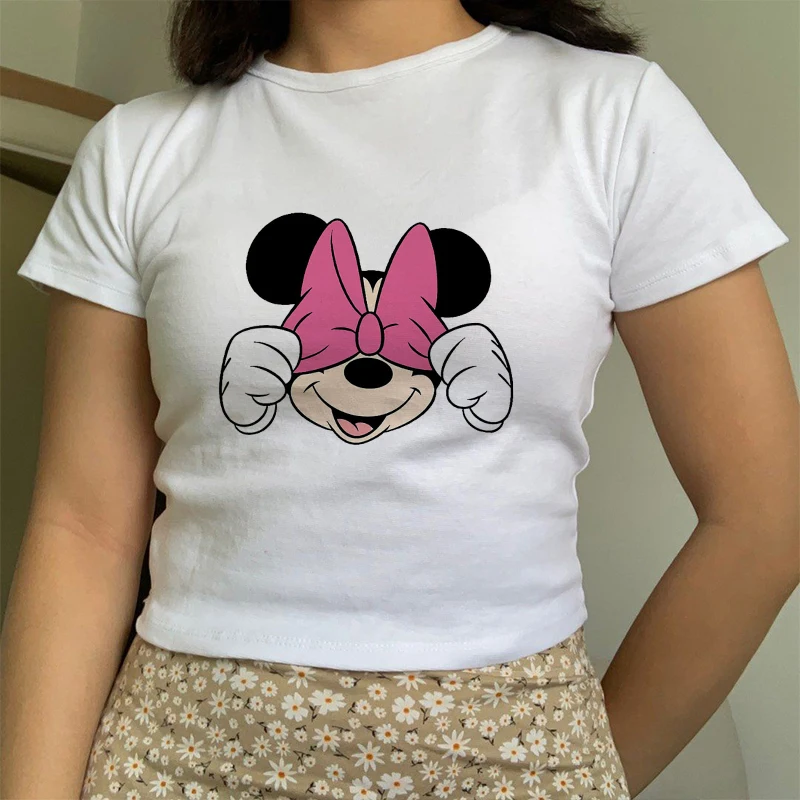 

Gothic 90s Y2k Mickey Tee Shirt Minnie Mouse Crop Top T-shirt Women T Shirt Female Clothes Kawaii Disney Cropped Tshirt