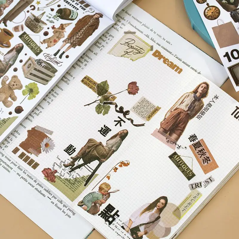 50 pcs Vintage Large size Stickers book Adhesive Diy Scrapbooking Diary Album Planner Decorative Junk Journal Supplies