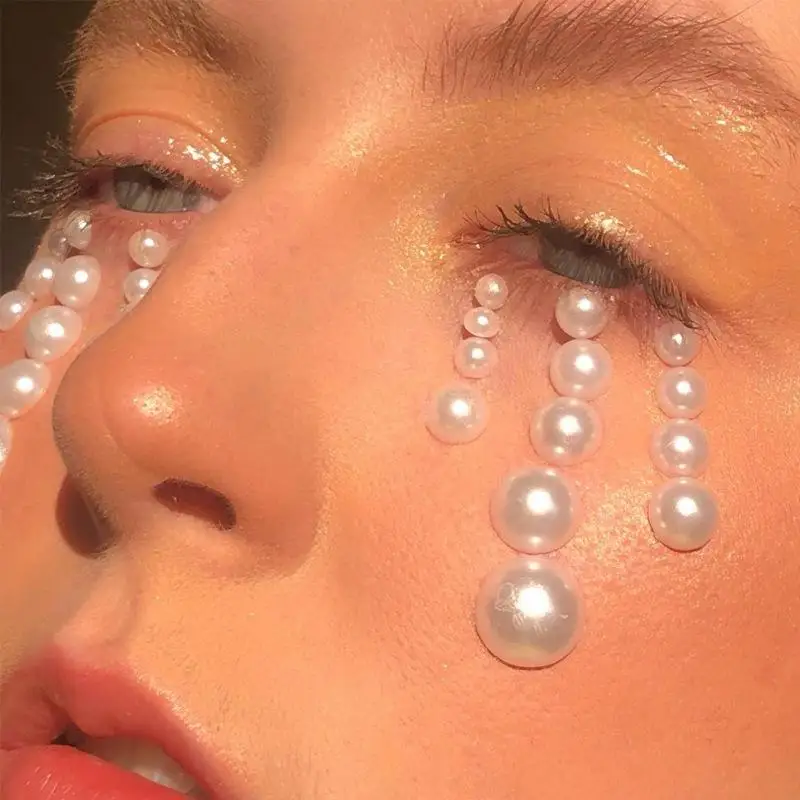 1 Vel Witte Parel Gezicht Sieraden Stickers Zelfklevende Parel Oogschaduw Kristallen Decals Decoratie DIY Glitter Gezicht Juwelen Slider