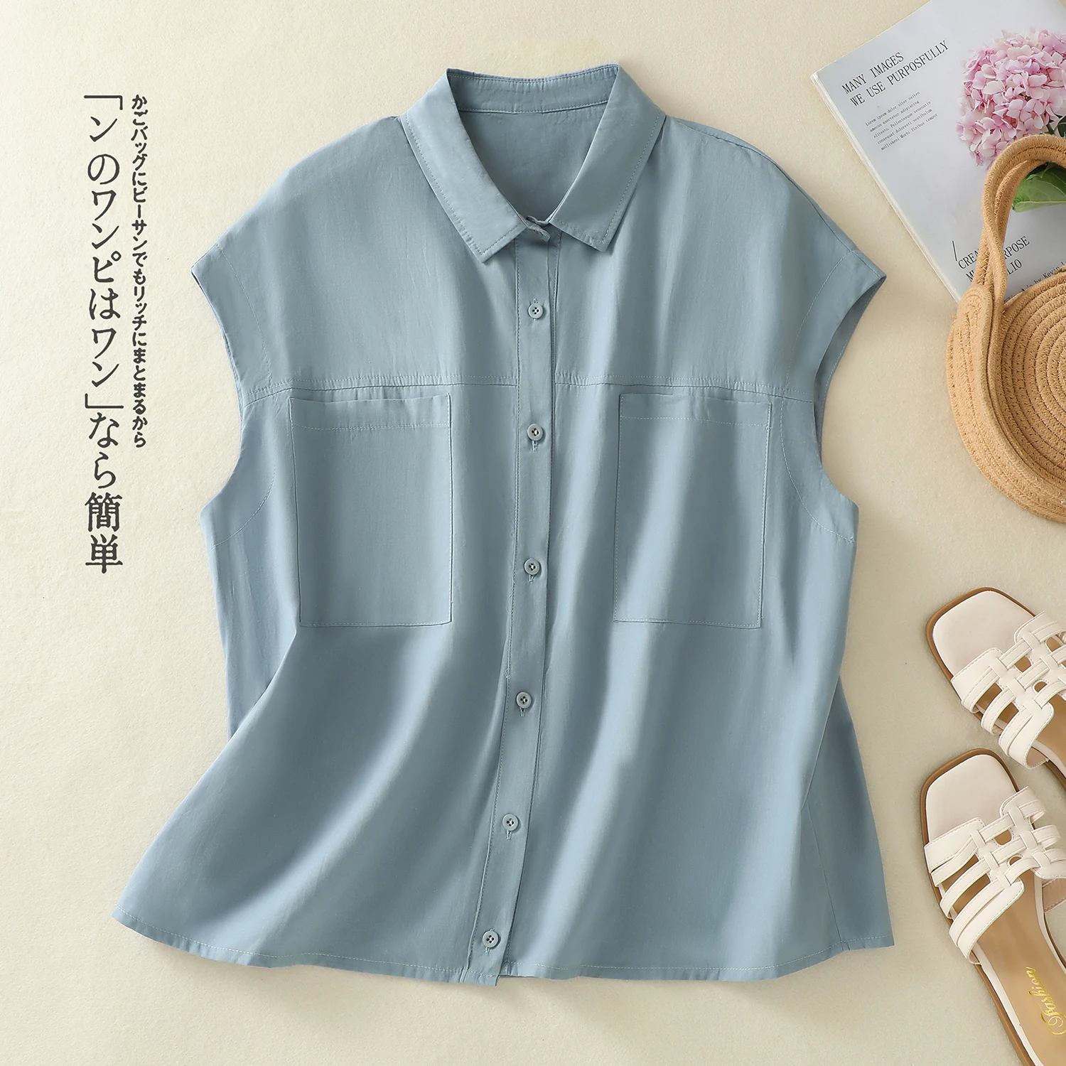

Cotton Linen Lapel Solid Color Single-breasted Shirt Female 2024 Summer New Literary Loose Large Size Simple Temperament Casual