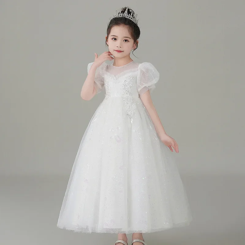 137  Fashion Children Clothing Evening Dresses Lace Short Sleeve Kids Dresses for Girls Summer Girls Party Dresses 3-12Y