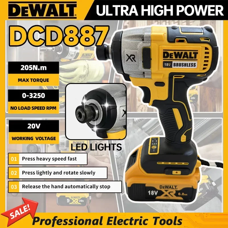 

Электрический ударный шуруповерт Dewalt DCD887, 18В/20В, с бесщеточным двигателем, для электроинструментов