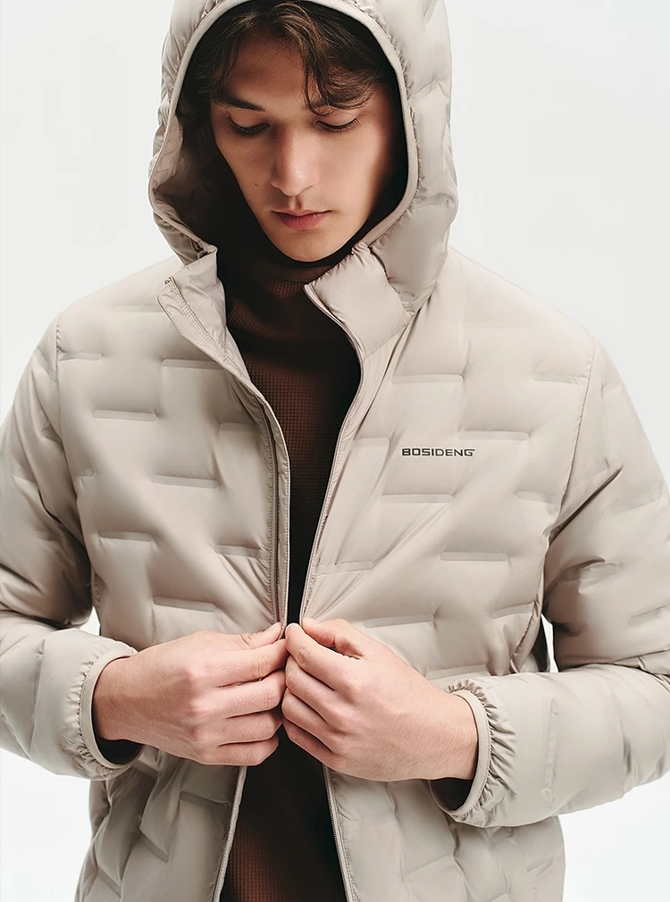 BOSIDENG Men's Hooded Lightweight down Jacket Warm Zipper Casual Winter Outerwear Coat for Outdoor