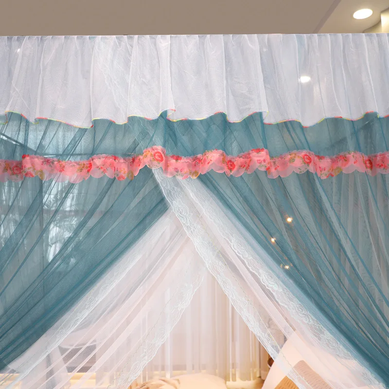 Summer Double Layer Court Three Door Floor Standing Mosquito Net Home Use Square Top Bed .5 Meter Bed Mosquito Net .8 Meter...