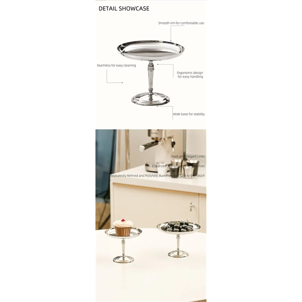 Stainless Steel Small Cake Stand, Dessert Display Stand, Cake Plate, High-Foot Cake Cup for Cup Cakes, Fruits, Cookies