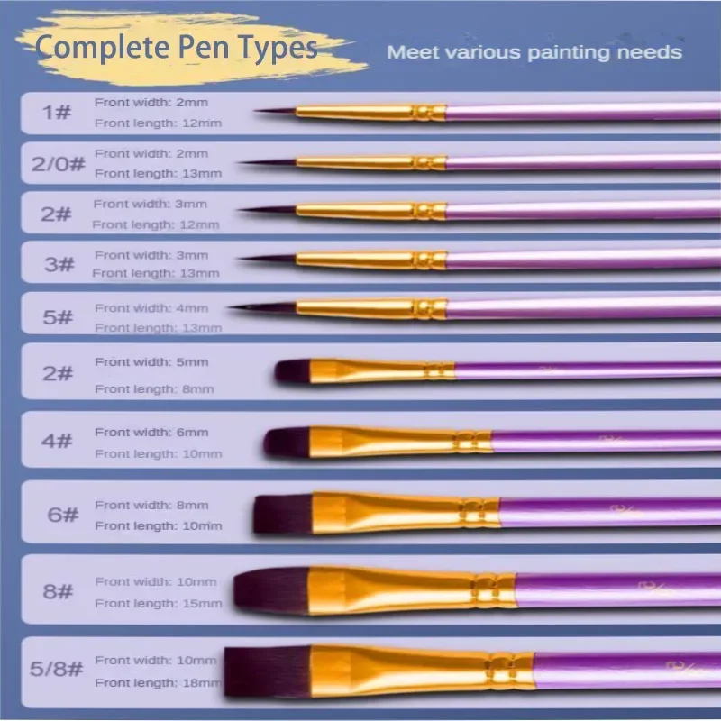 Available 4 Colors 10 Pcs Set Nylon Hair Children's Artists Painting Brush Art Special Multifunction Hook Line Short Pointed Pen