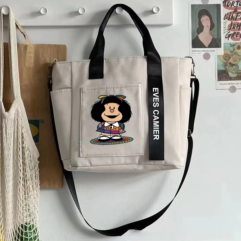 Bolso de mano con dibujos de Mafalda para mujer, bolso de mano para uso diario, bolso de hombro para estudiantes de gran capacidad, bolso cruzado portátil multifuncional para chica