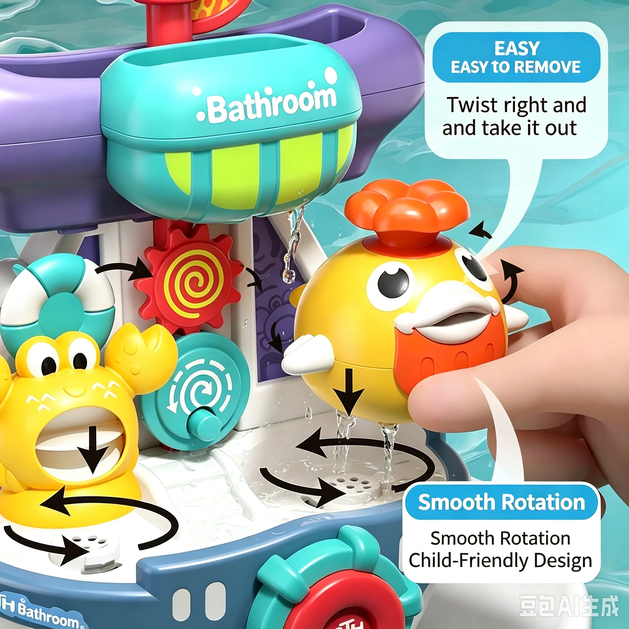New Bathroom Bath Toy Cartoon Piggy Rotating Water Spray Shower Early Education Water-Absorbing Bath Toy