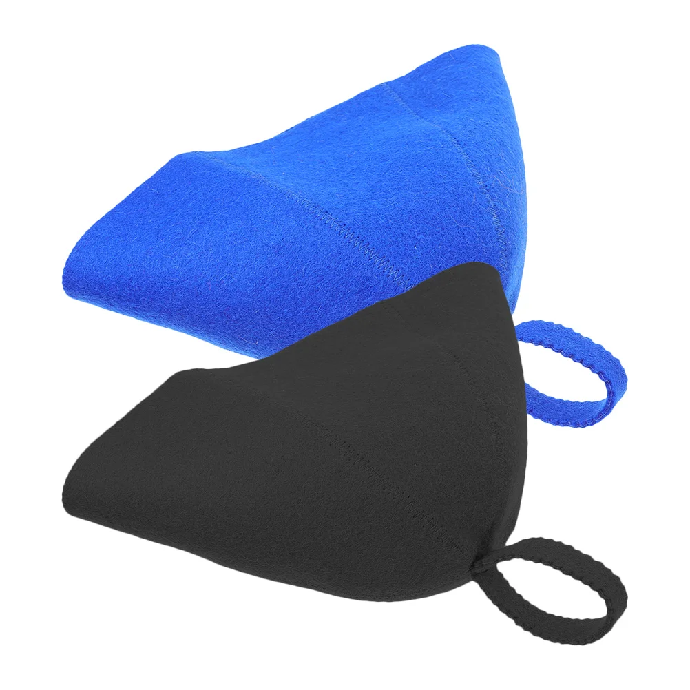 

2pcs Wool Felt Sauna Hat Breathable Natural Bath Caps for Women Men Blue Black Reusable Stylish Spa Shower Accessories