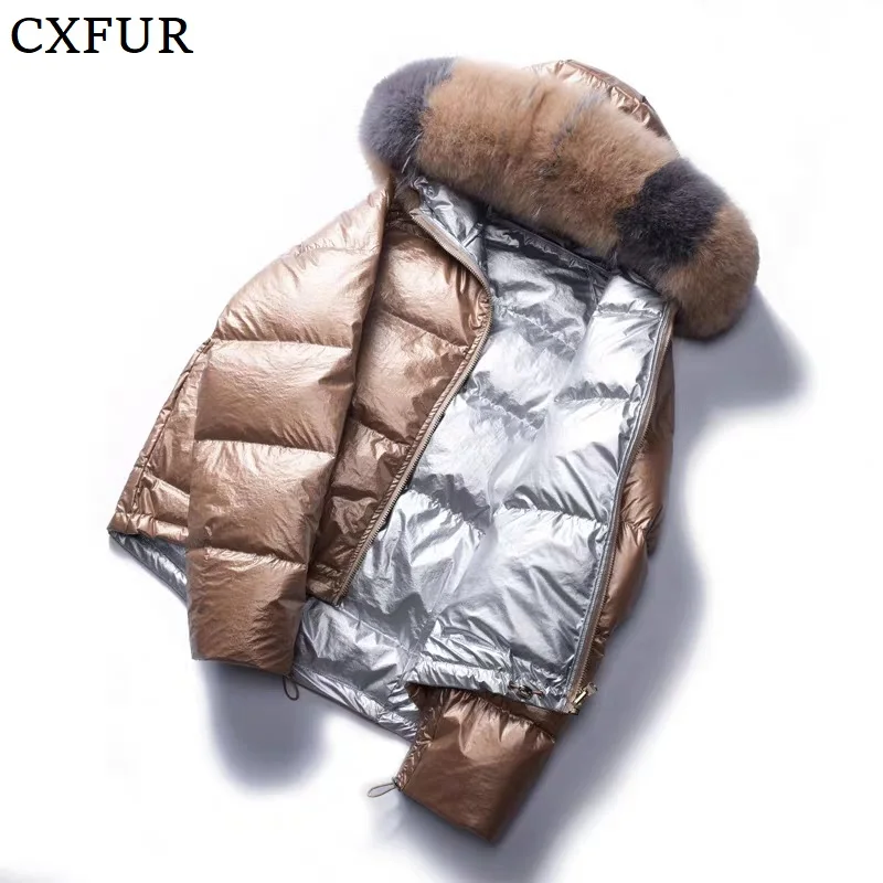 

Women Winter Puffer Coat Short Down Jackets with Real Fox Fur Hood Trim CX-G-D-16A