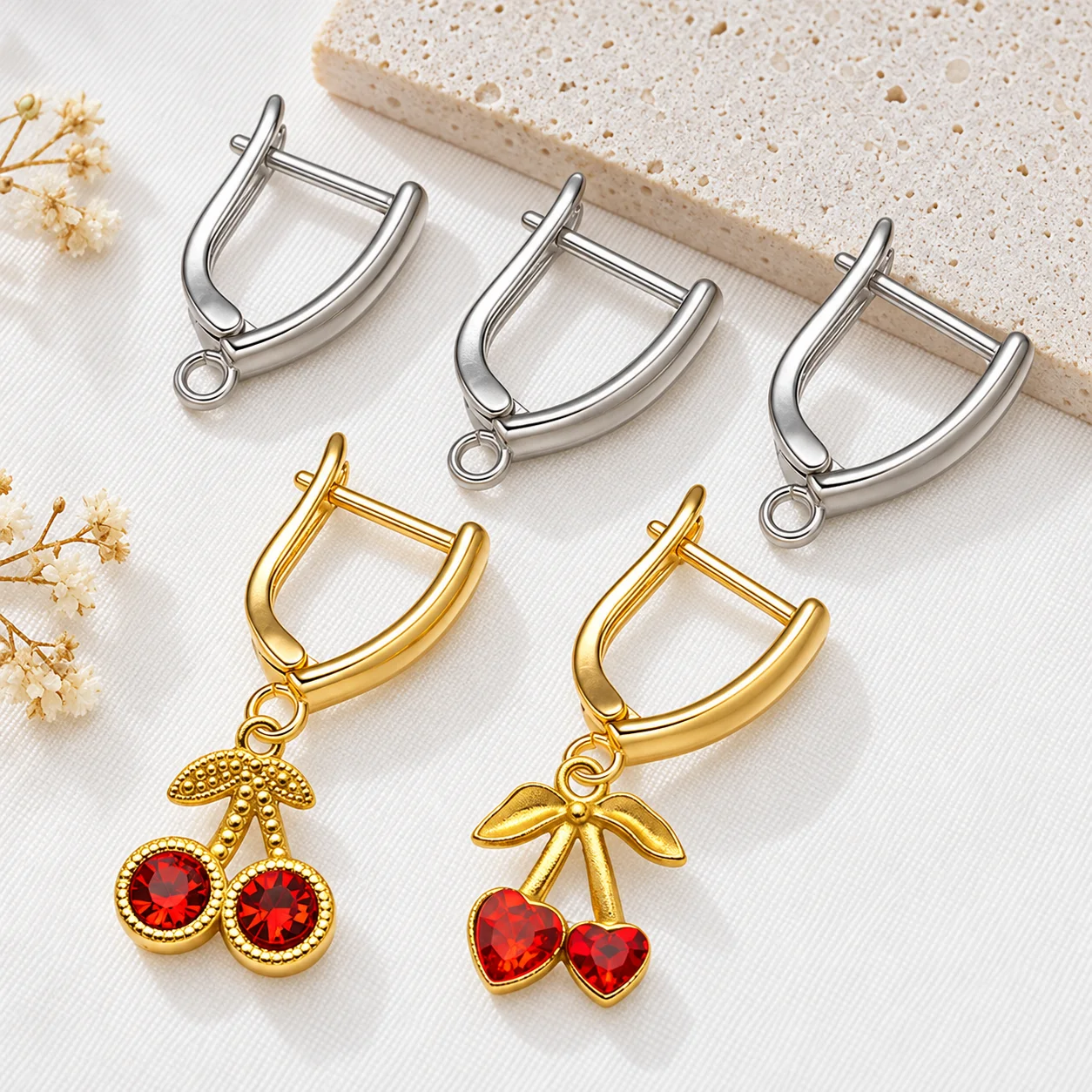2-10pcs 18K Gold Plated Earring Clasps Metal Earwires Hooks Loop Setting For DIY Jewelry Making Supplies Accessories Parts Craft