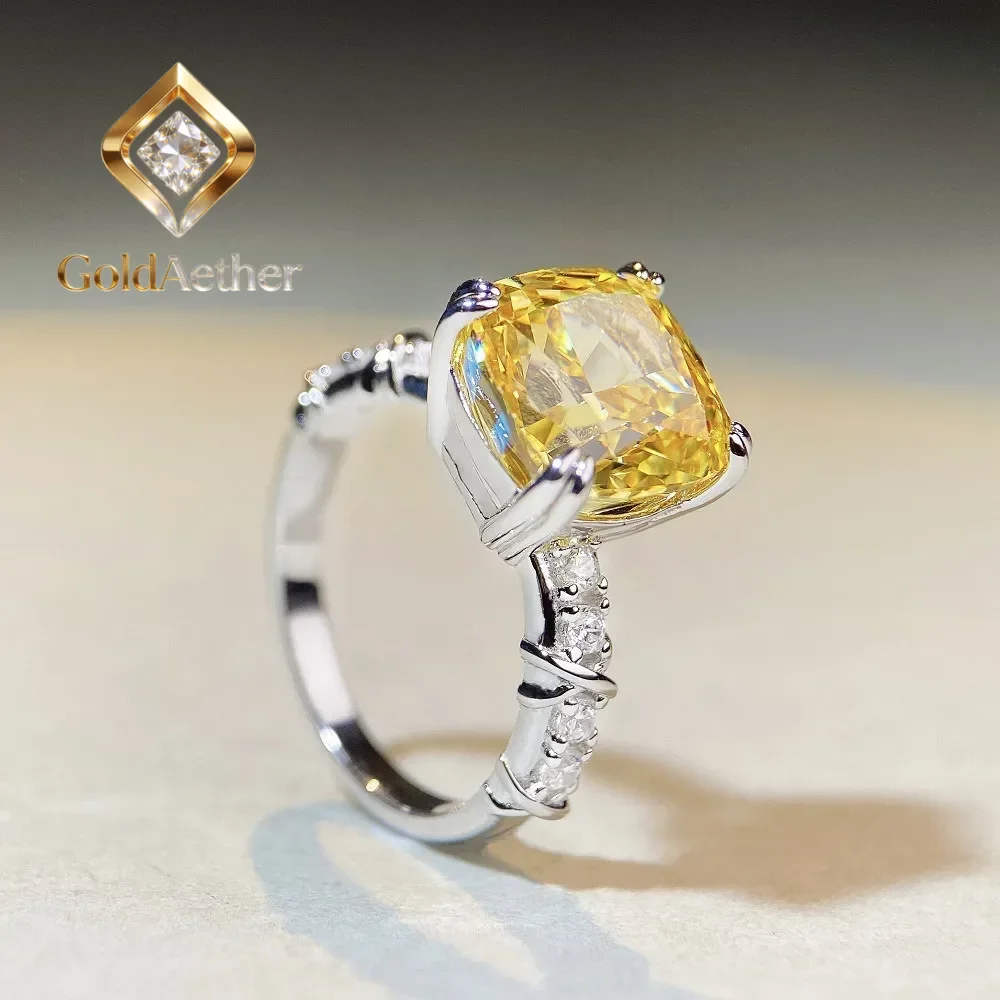 

GoldAether High - End PT950 Platinum White Gold Ring for Her, Yellow Diamond with Ice Flower Cut