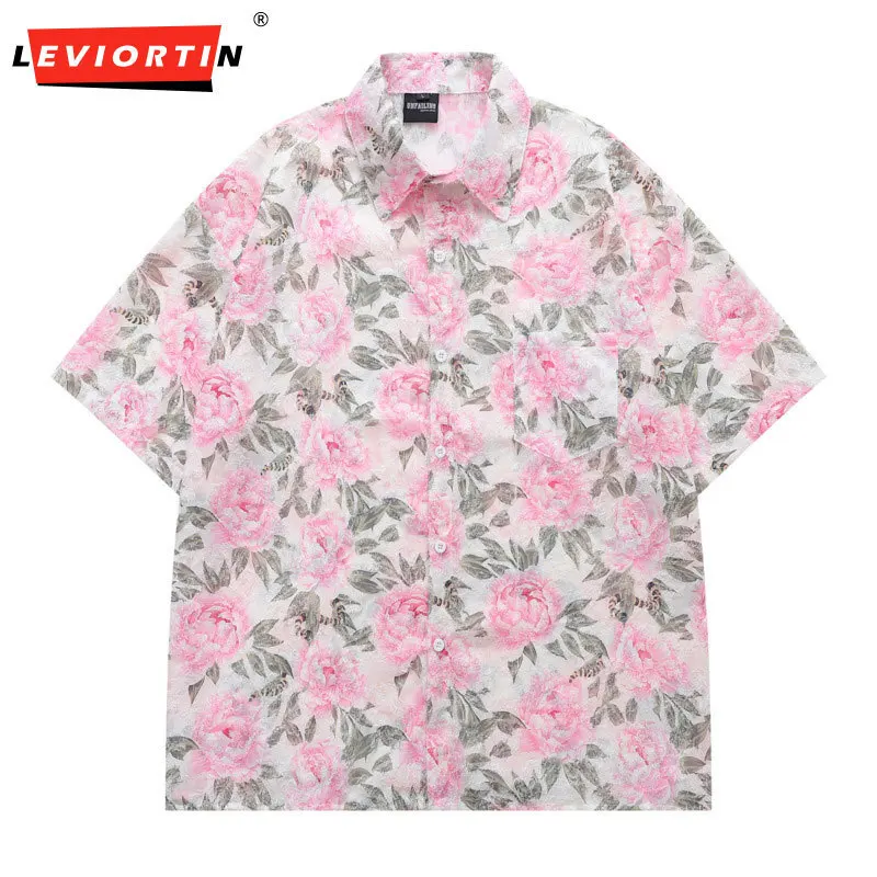 

Новинка лета 2025 года, жаккардовая рубашка с коротким рукавом с цветочным принтом для мужчин и женщин, ленивая, свободная, повседневная, простая рубашка с коротким рукавом для пар