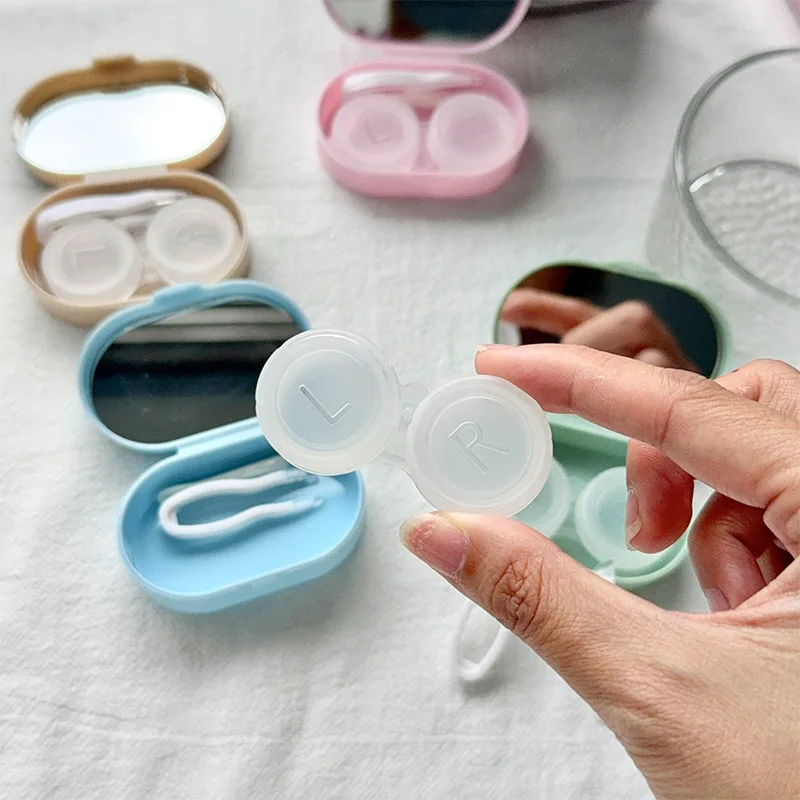 Heart Print Plastic Contact Lens Box with Tweezers Cosmetic Lenses Container Portable Wearing Stick Lenses Soak Container Girls