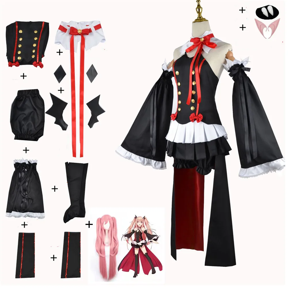 

Аниме Seraph of The End Krul Tepes женский костюм для косплея Dress, одежда вампира на Хэллоуин, костюм, парик, аксессуары