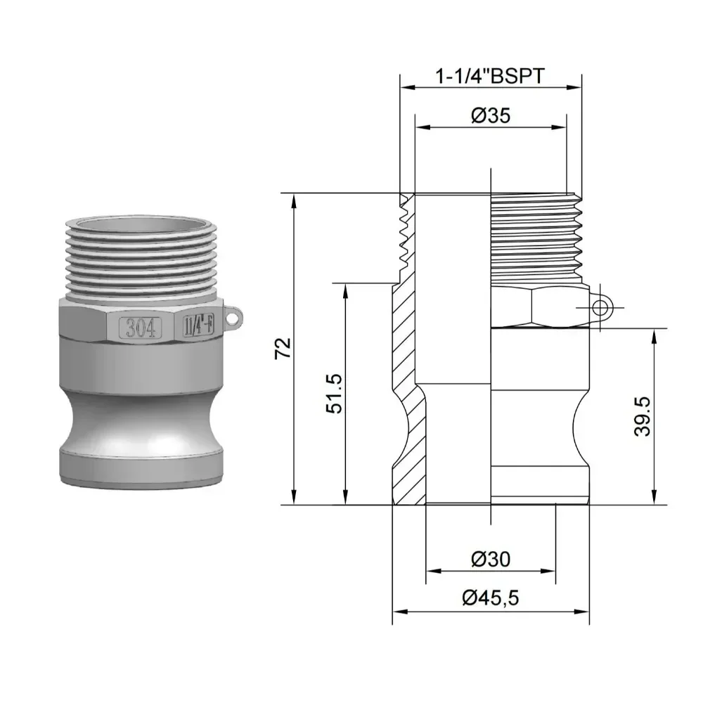 

DN32 Type F 304 Stainless Steel Camlock Quick Connector 1-1/4 Inch Large Flow Coupling for Water Treatment Plants