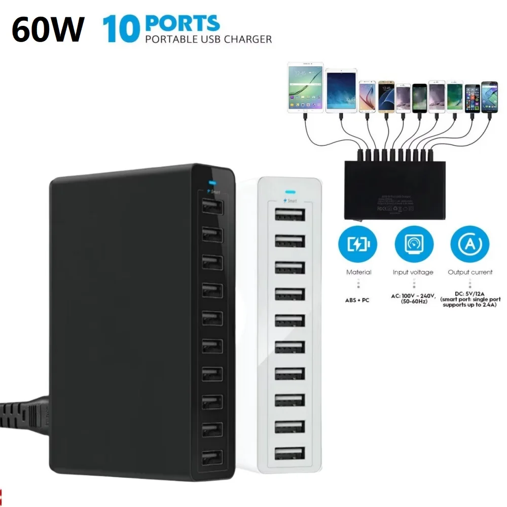 

60W 10 USB-A Ports Charger Station For iPhone ipad Samsung HUAWEI USB Charger