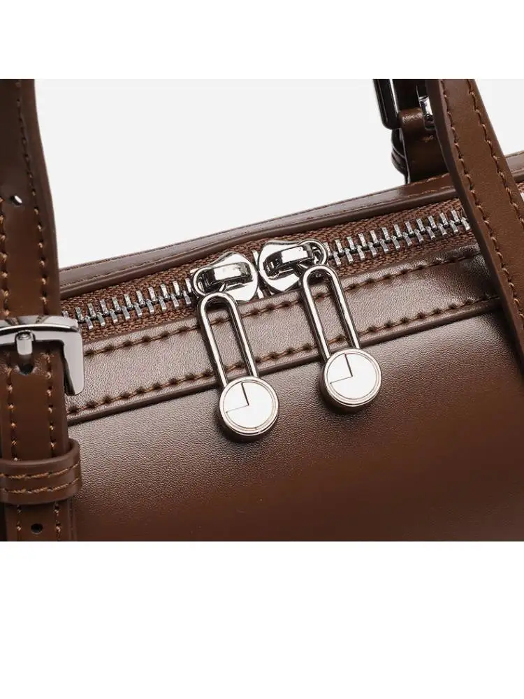 Zency Retro Dark Red Genuine Leather Small Top-handle Bag For Women Boston Bag Shoulder Handbag Crossbody Bolsa