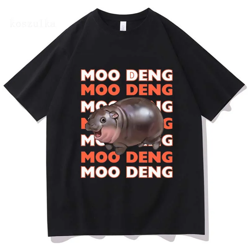 Moo Deng Baby Hippo T Shirt Funny Men/women Clothing Harajuku Vintage Tops Unisex Cotton Graphic T Shirts Clothes Streetwear