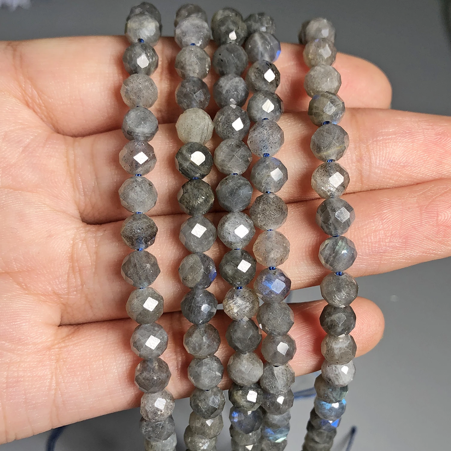Natural Faceted Labradorite Stone Beads Gem Loose Spacer Beads For Jewelry Making DIY Bracelets Necklace 7.5\
